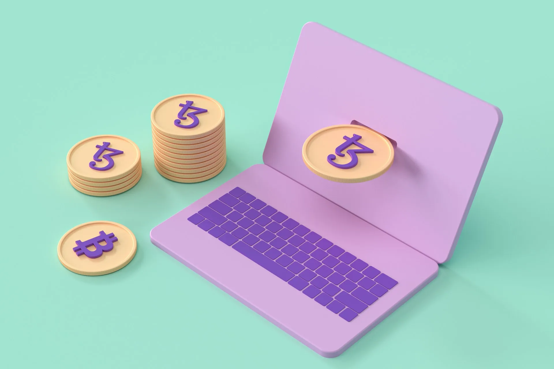 cryptocurrency and laptop concept art